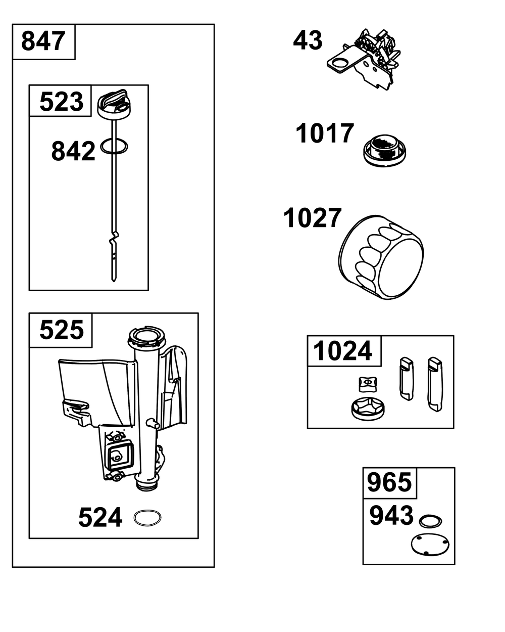 Lubrication Group Diagram and Parts List for 31S777-0003-B5 200000 - 399999 Briggs and Stratton Engine